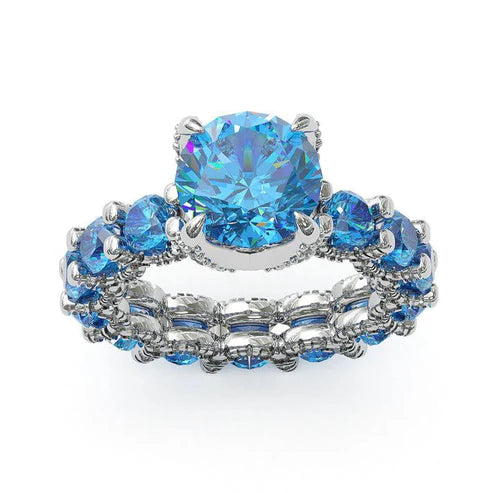 Cushion-Cut Blue Sapphire Eternity Ring – Sterling Silver