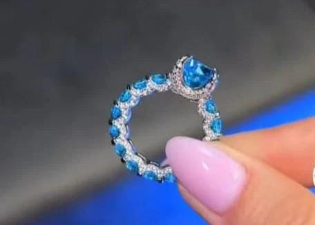 Cushion-Cut Blue Sapphire Eternity Ring – Sterling Silver